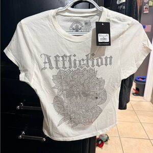 Affliction White Graphic Crop Top